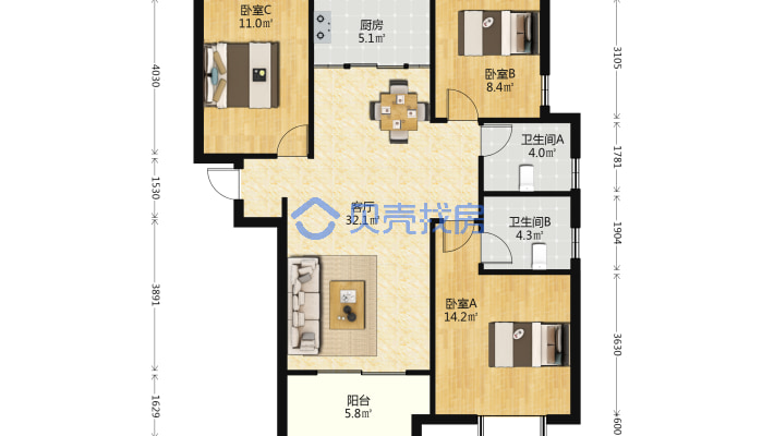 高铁片区环境好，间距宽，户型方正，装修给力-户型图