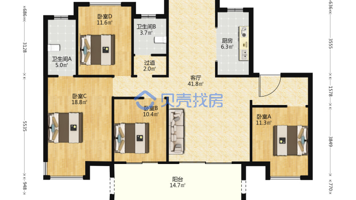 头牌央企保利，沿河洋房，边户好楼层-户型图