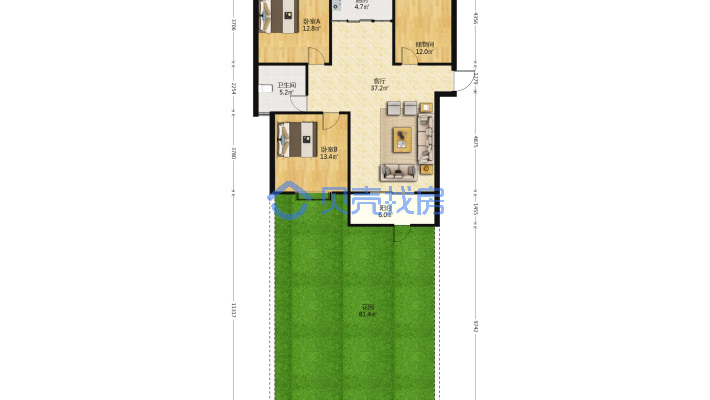 银丰森林湖一楼带院90平，房东急售，价钱可谈-户型图