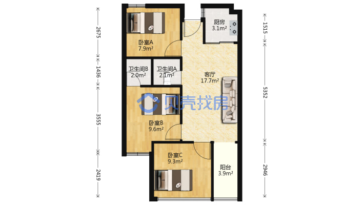 美亚芳邻3室2厅63平米