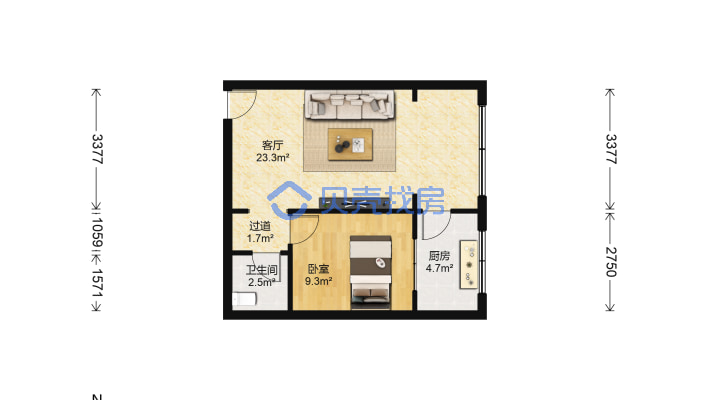 六道湾锦绣家园单身公寓低楼层急售-户型图