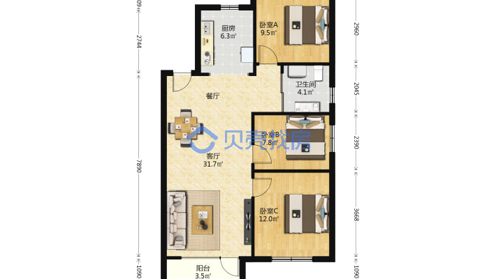 名骏雅居三室精装好楼层，105平  近轻轨    租住均可-户型图