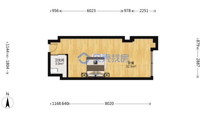 武昌内环  东湖边  一室小户型  双地铁  总价低-户型图