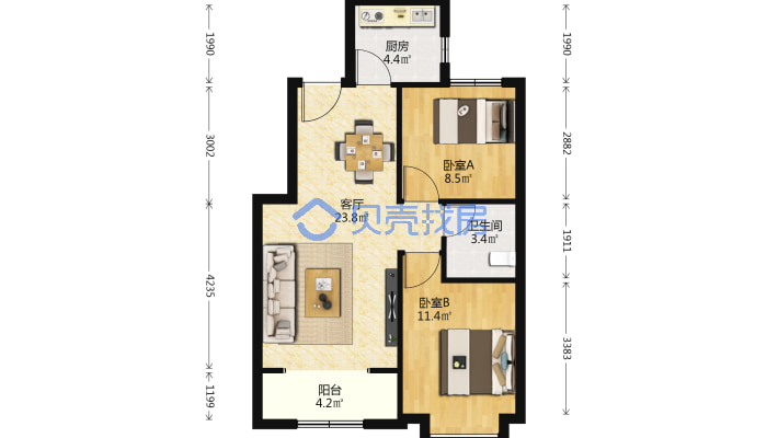 两室楼层好采光好小区环境优美舒适-户型图