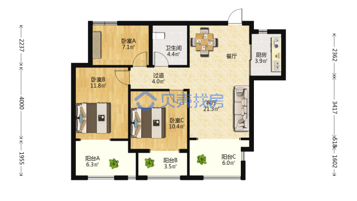 信达香格里 前排景观楼层 精装拎包入住带车位看房方便-户型图