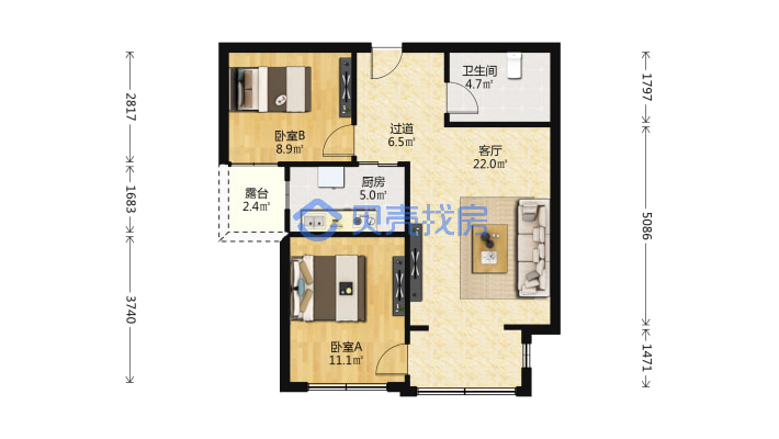 雅山新天地C区 2015年的房子 精装修 沙区户口-户型图