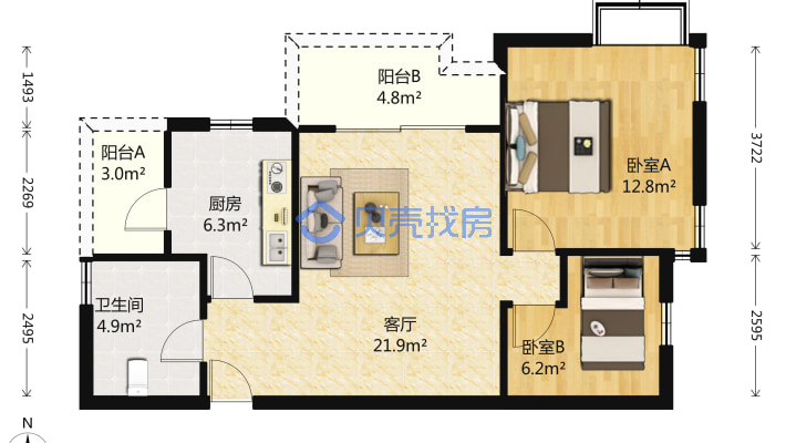 达安锦园2室2厅751平米