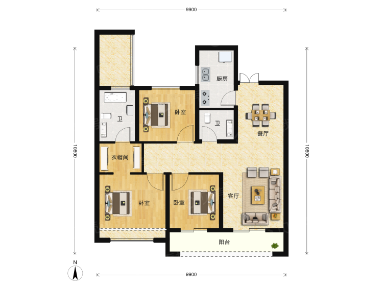沣水云岭3室2厅2卫户型图
