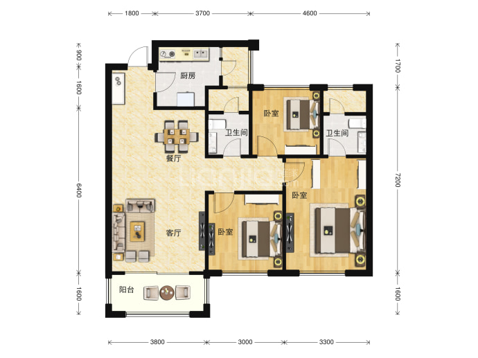 新希望白麓城--建面 96m²