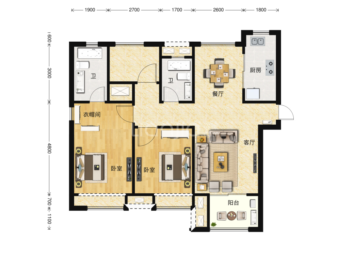 【临安宝龙广场_杭州临安宝龙广场楼盘】三居室户型图|3室2厅1厨2卫建