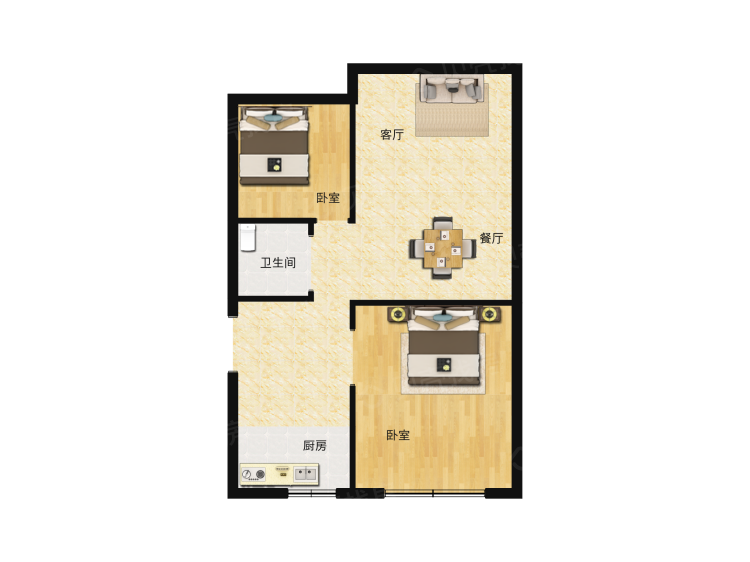【大学经典_沈阳大学经典楼盘】二居室户型图|2室2厅1厨1卫建面 80m