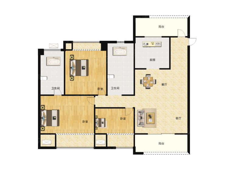 宝能城3室2厅2卫户型图