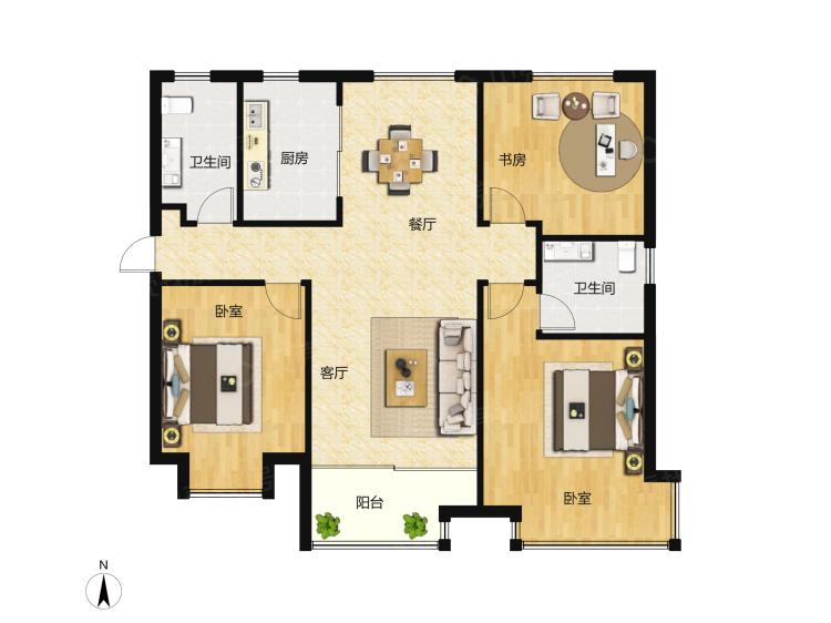 山钢锦绣华府3室2厅2卫户型图