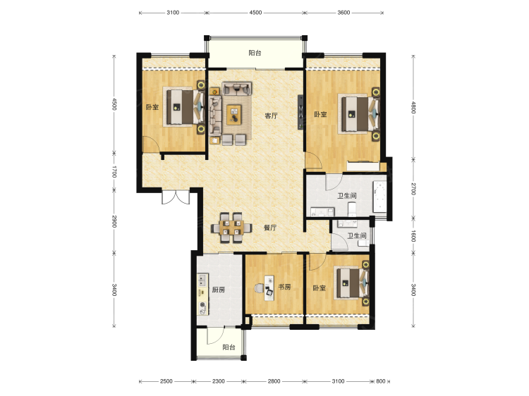 中南樾府四居室户型图大全-北京中南樾府四居室房型图-平面布置图