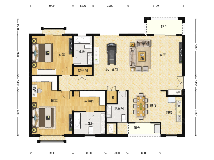 南沙湾石奥2室2厅3卫户型图