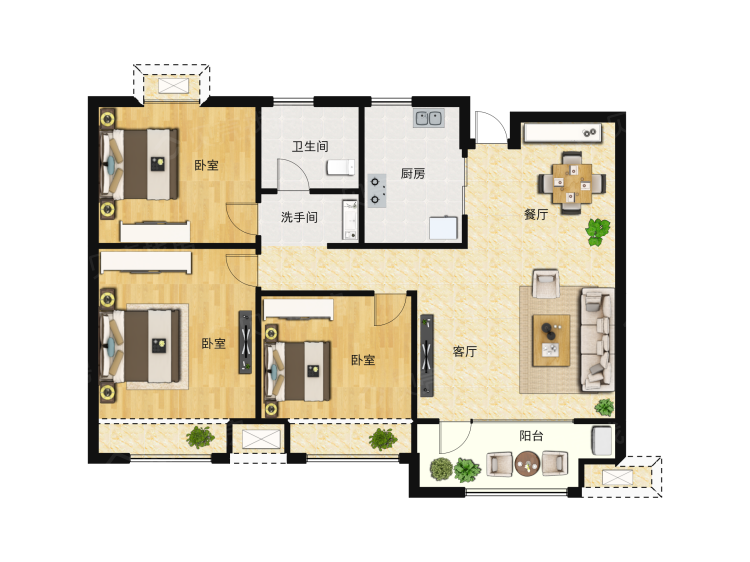 远洋风景3室2厅1卫户型图