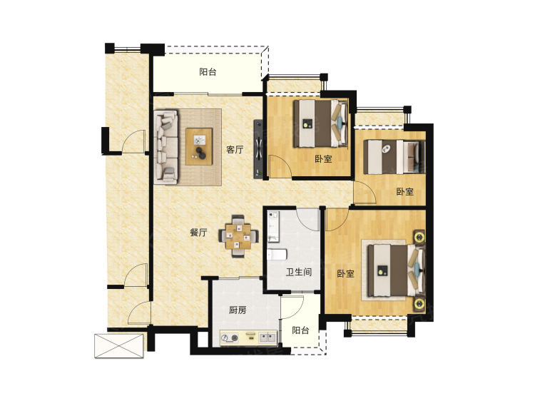 恒大珺庭3室2厅1卫户型图