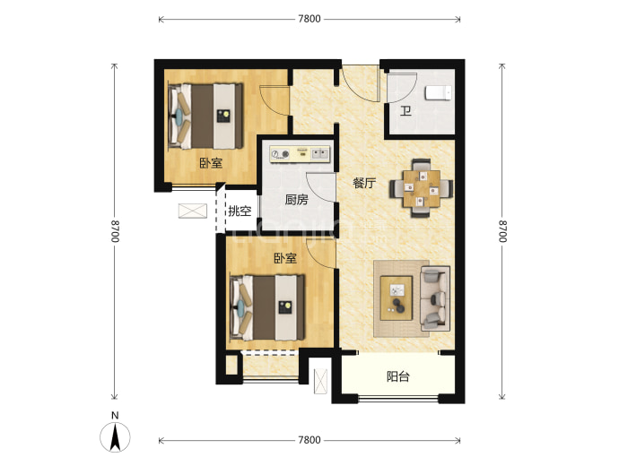 住总兴创如遇2室2厅1卫户型图