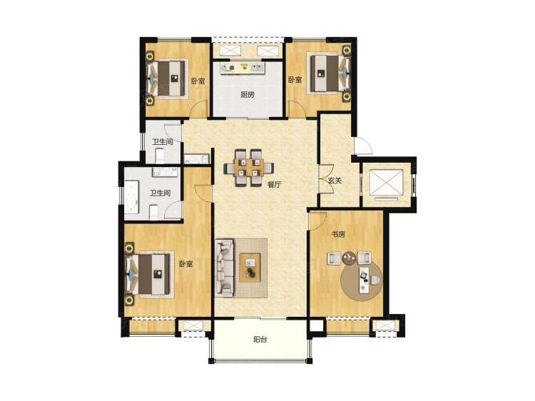 【黄金生态城_济南黄金生态城楼盘】四居室户型图|4室2厅2卫建面 150m