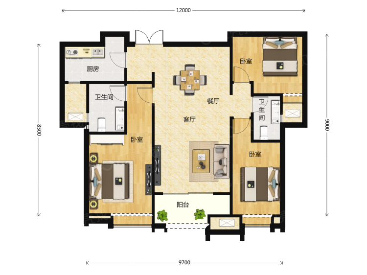 【清凉灞柳_西安清凉灞柳楼盘】三居室户型图|3室2厅1厨2卫建面 112m