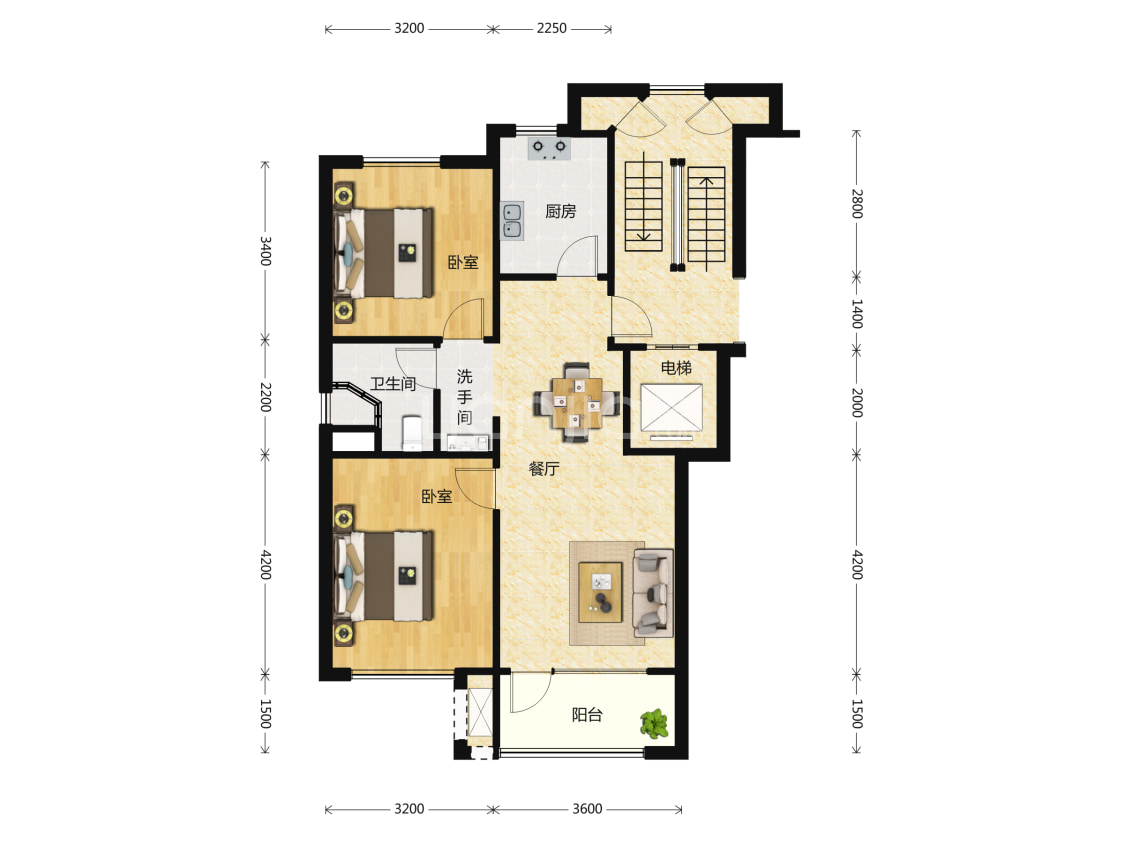 城楼盘】二居室户型图|2室2厅1厨1卫建面 78m05房型图-沈阳贝壳新房