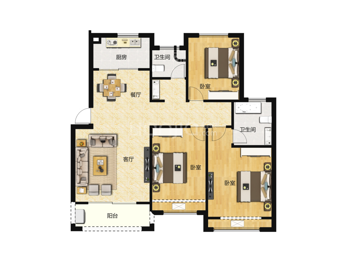【中茂悦庭_安阳中茂悦庭楼盘】三居室户型图|3室2厅1厨2卫建面 122m