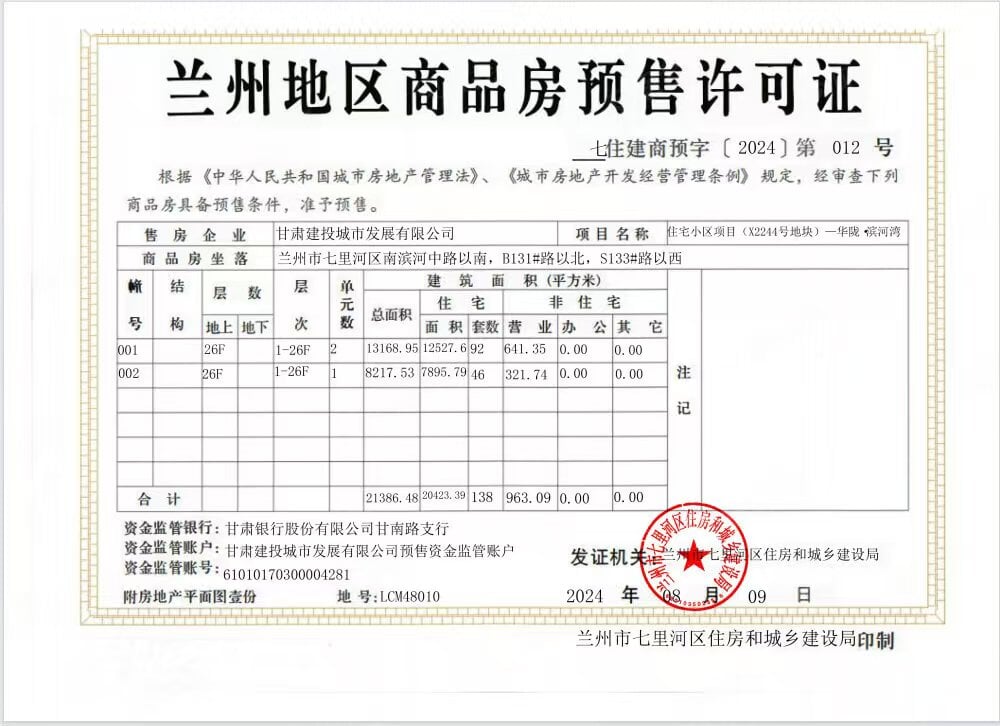 华陇·滨河湾预售许可证