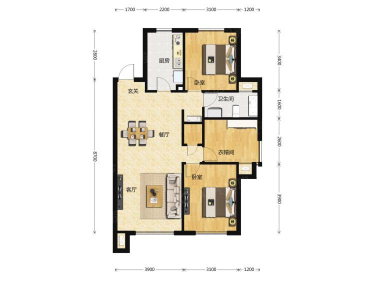 【绿地城_长春绿地城楼盘】三居室户型图|3室2厅1厨1卫建面 105m05