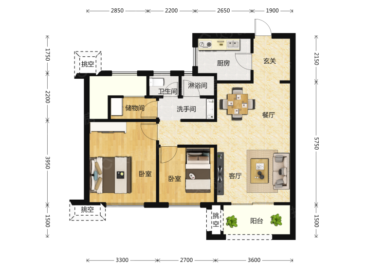 万科森林公园2室2厅1卫户型图