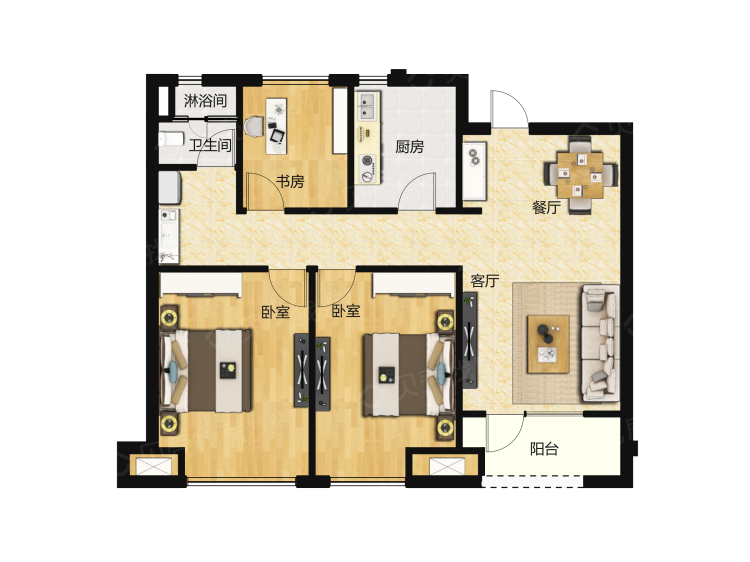 【万科城_高密万科城楼盘】三居室户型图|3室2厅1厨1卫建面 96m05