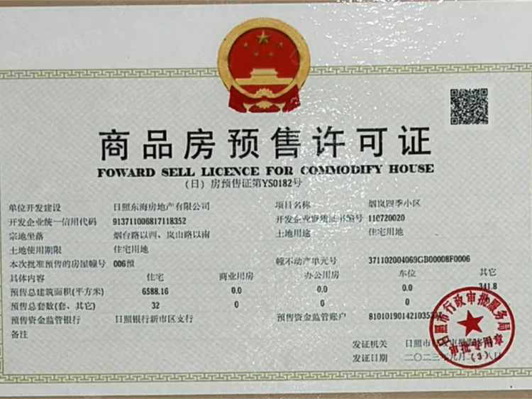 城投烟岚四季预售许可证相册