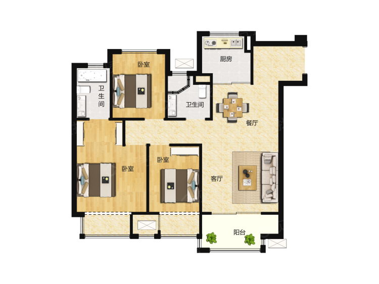 建发玖里湾3室2厅2卫户型图