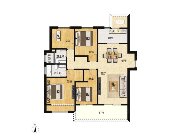 【首开如院_苏州首开如院楼盘】四居室户型图|4室2厅1厨2卫建面 144m