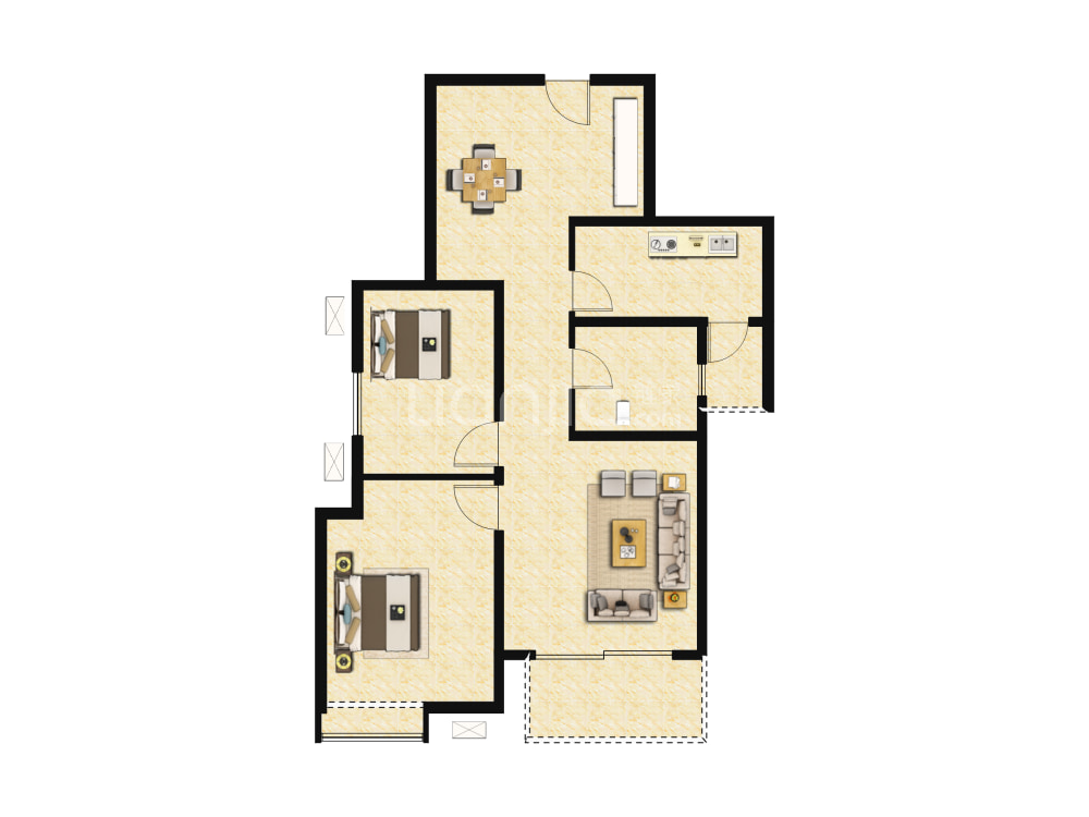府_合肥盘古园府楼盘】零居室户型图|2室2厅1卫建面 84m05房型图