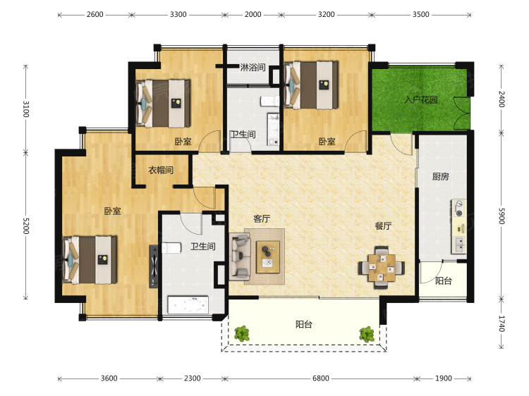 华润城润府二期3室2厅1卫户型图