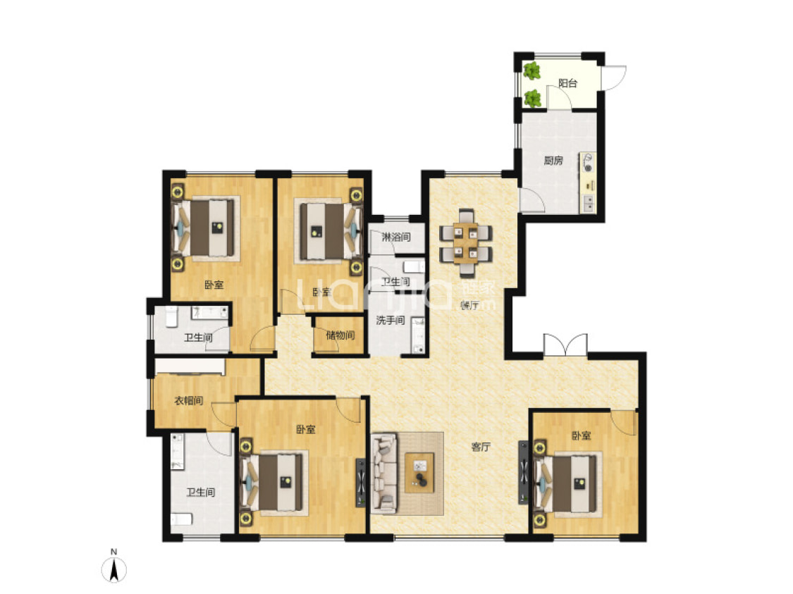 【首开铂郡_大连首开铂郡楼盘】四居室户型图|4室2厅2厨3卫建面 196m