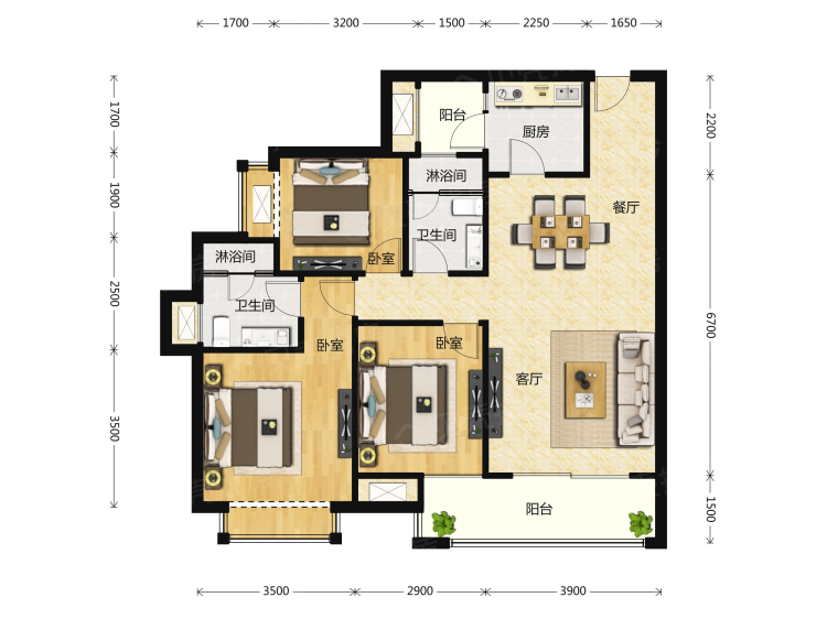 朗诗未来街区3室2厅2卫户型图