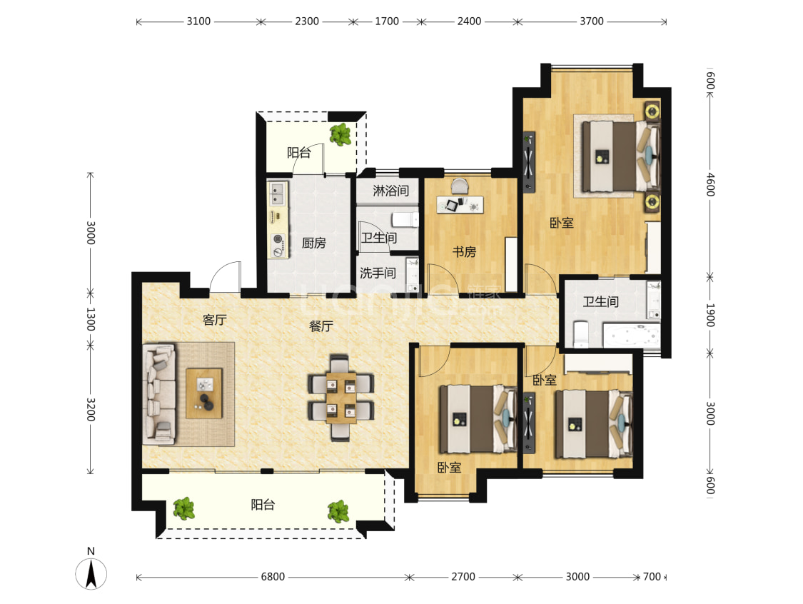 【朗基香颂天府_成都朗基香颂天府楼盘】四居室户型图|4室2厅1厨2卫建