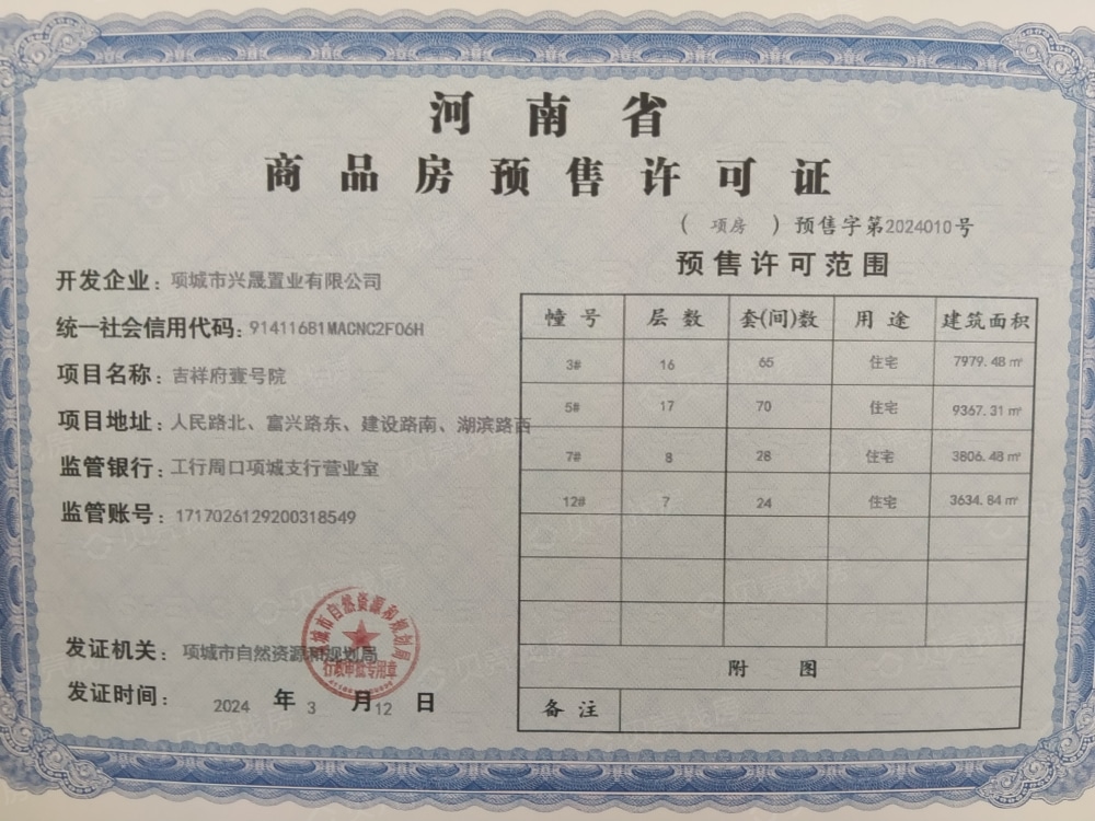 正商吉祥府预售许可证