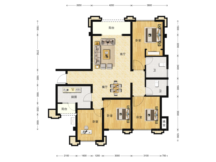 新景璟誉府四居室户型图大全-达州新景璟誉府四居室房型图-平面布置图