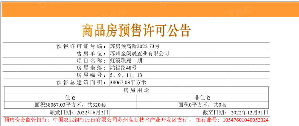 中建虹溪璟庭预售许可证