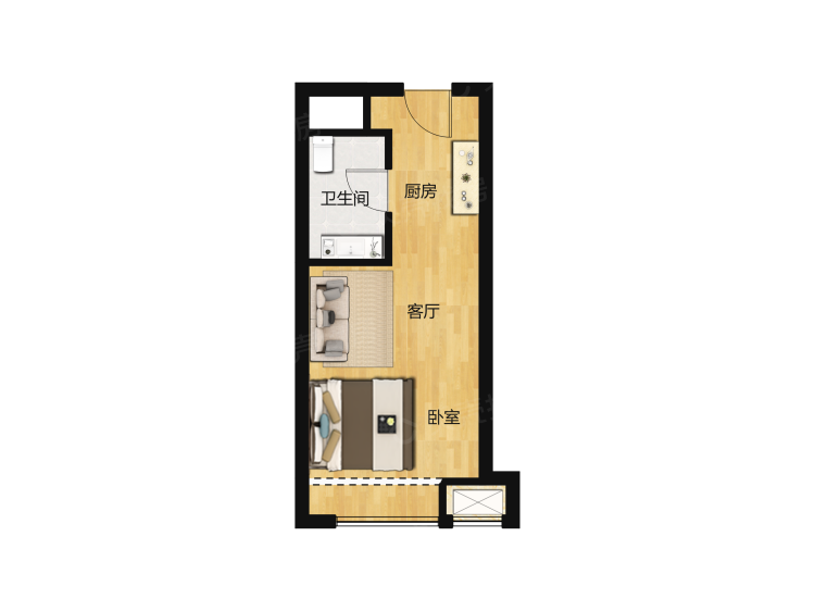 【正商林溪铭筑_郑州正商林溪铭筑楼盘】一居室户型图|1室1厅1厨1卫建