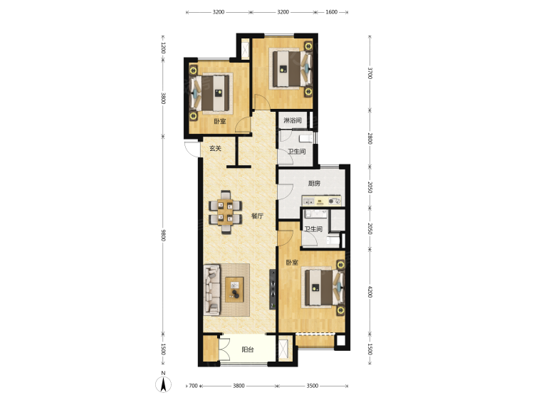 保利东郡3室2厅2卫户型图