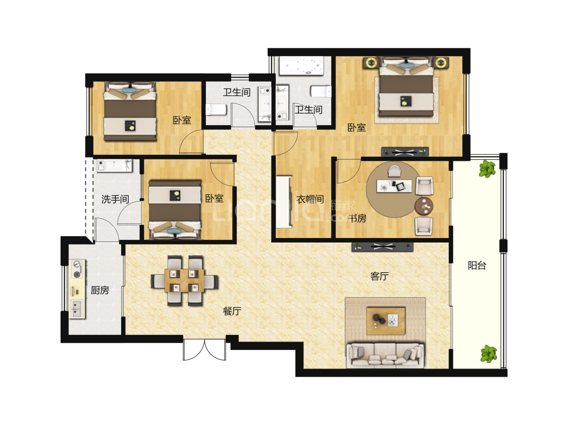 【华夏御府御璟_昆明华夏御府御璟楼盘】四居室户型图|4室2厅1厨3卫建