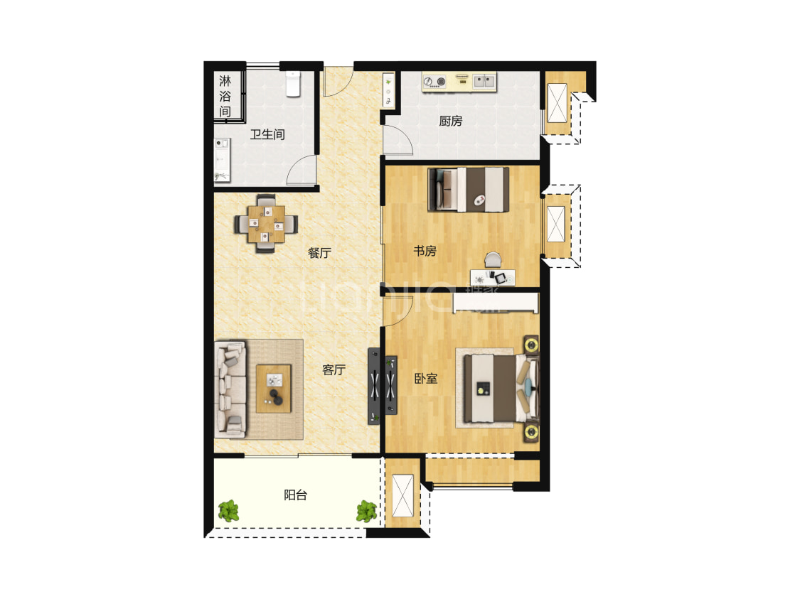 【融侨悦澜庭_郑州融侨悦澜庭楼盘】二居室户型图|2室1厅1厨1卫建面