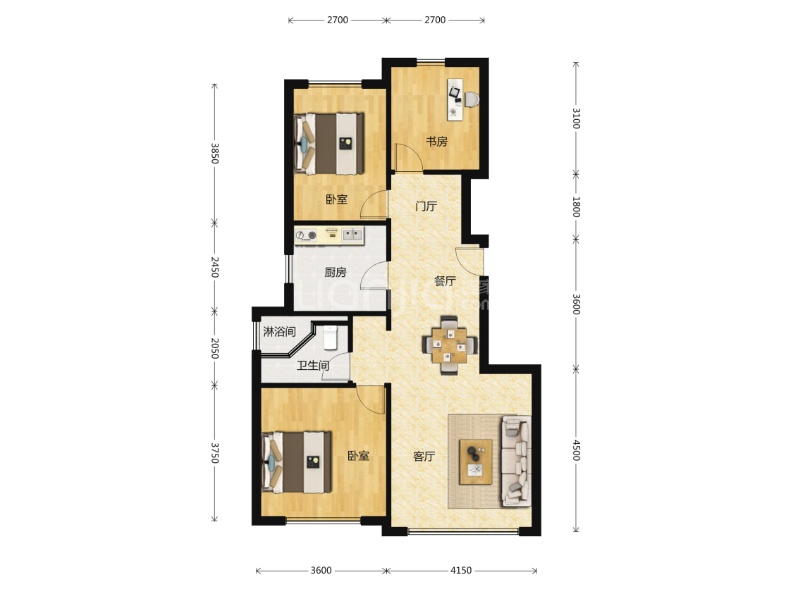 【融创东岸名郡_天津融创东岸名郡楼盘】三居室户型图|3室2厅1厨1卫建
