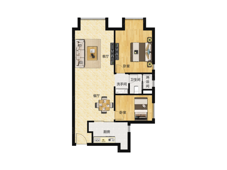 中海海港城2室2厅1卫户型图