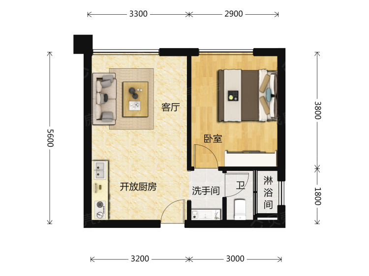 长冶南阳御龙府1室1厅1卫户型图