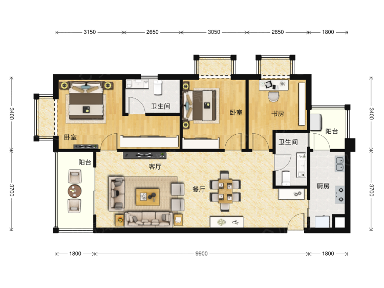 万科中天北宸2室2厅1卫户型图