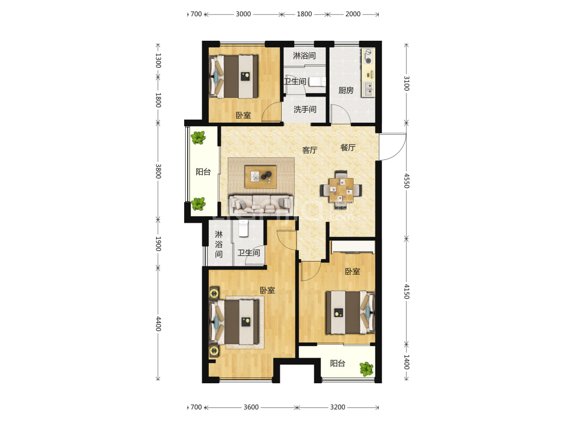 【荣安海上明月_嘉兴荣安海上明月楼盘】三居室户型图|3室2厅1厨2卫建